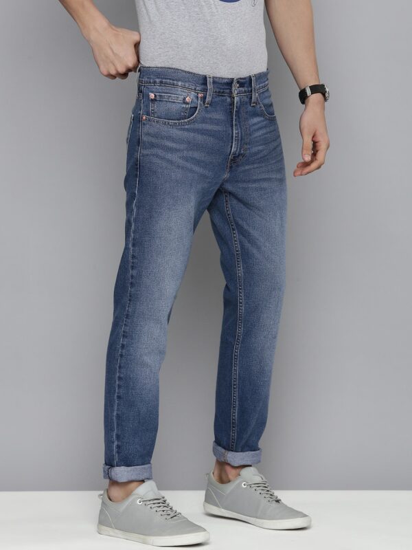 Men Blue Tapered Fit Light Fade Stretchable Casual Jeans - Image 2