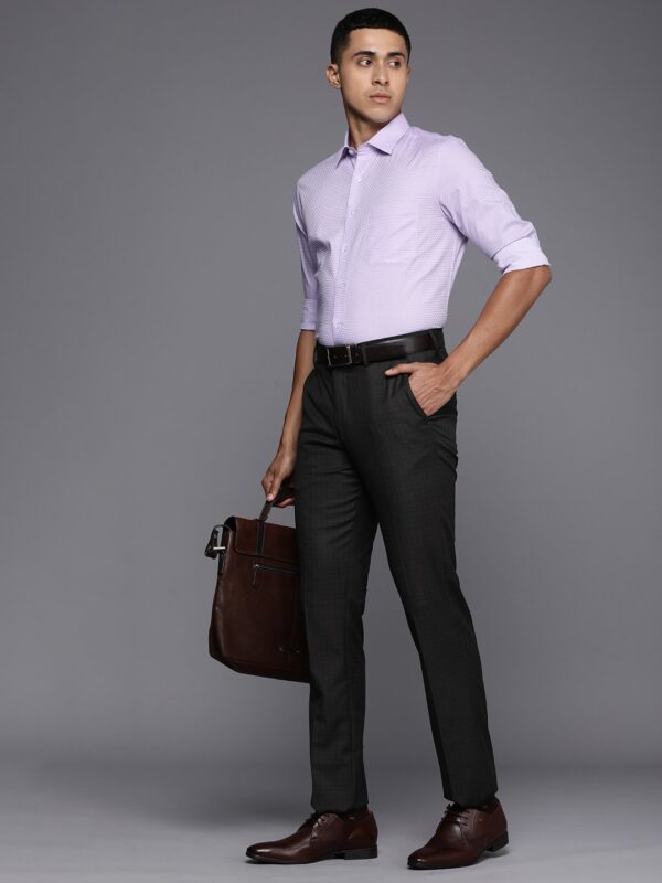 Men Checked Slim Fit Formal Trousers - Image 4