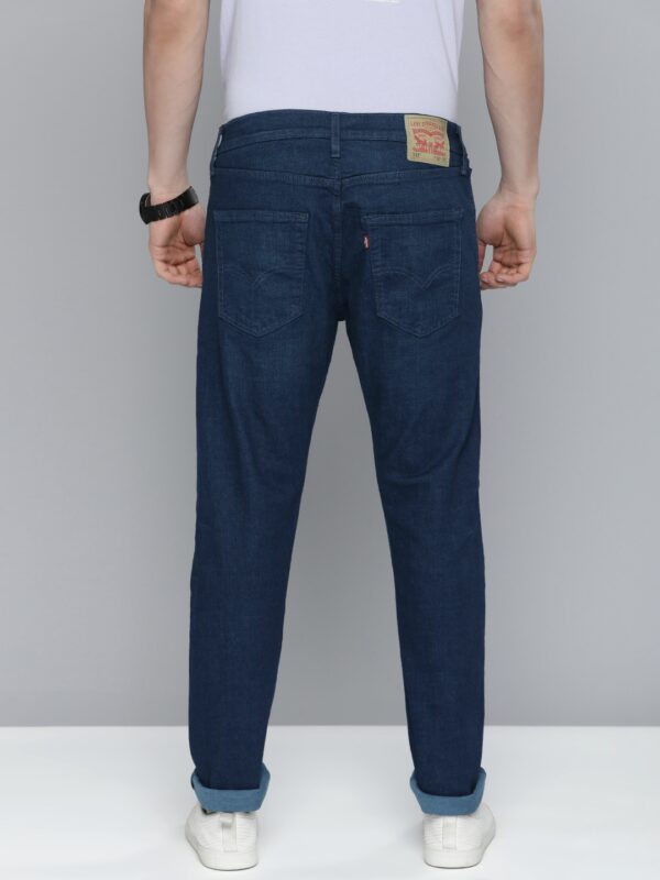 512 Men Navy Blue Slim Tapered Fit Mid-Rise Clean Look Light Fade Stretchable Jeans - Image 3