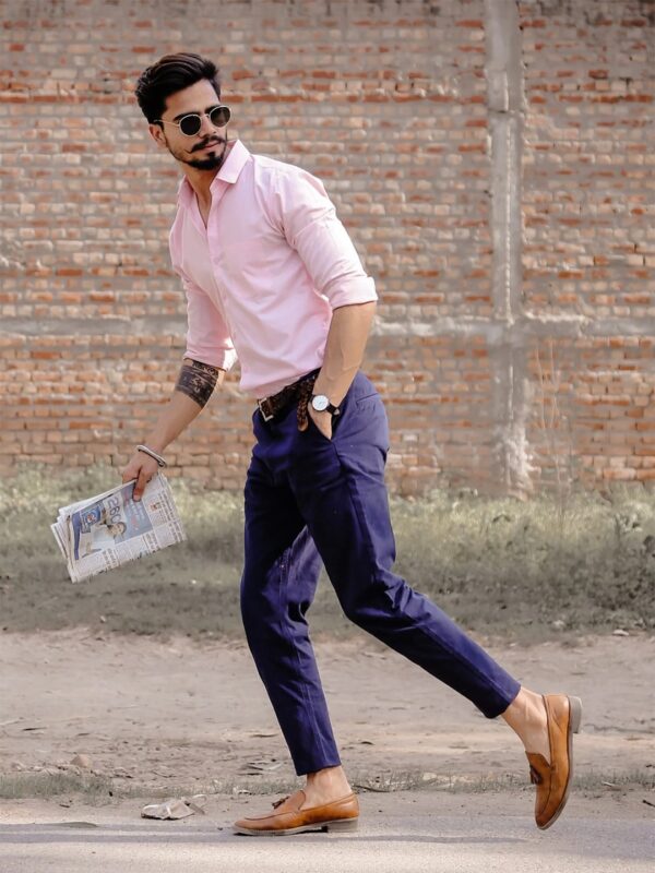Men Blue Tapered Fit Chinos - Image 6