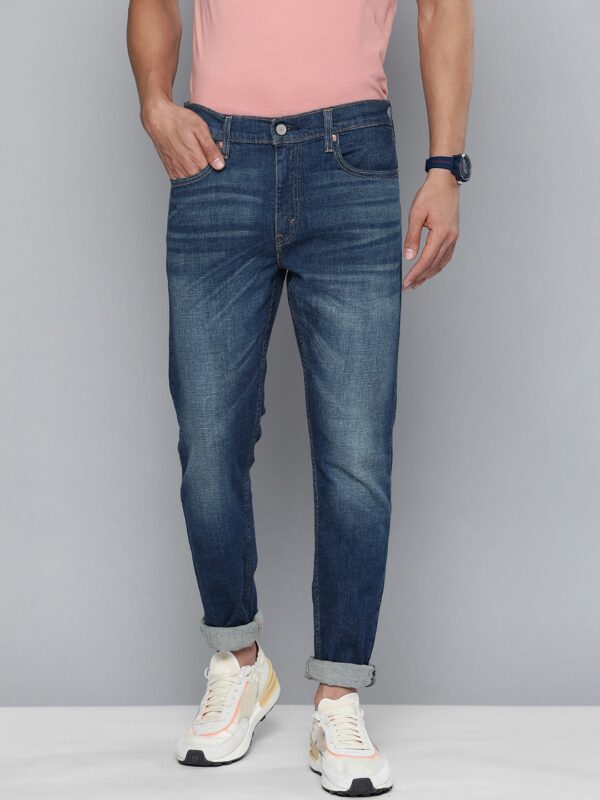 Men Blue Tapered Fit Heavy Fade Stretchable Casual Jeans - Image 2