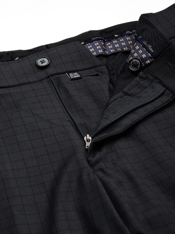 Men Checked Slim Fit Formal Trousers - Image 5