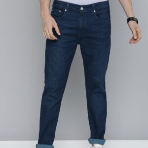 512 Men Navy Blue Slim Tapered Fit Mid-Rise Clean Look Light Fade Stretchable Jeans