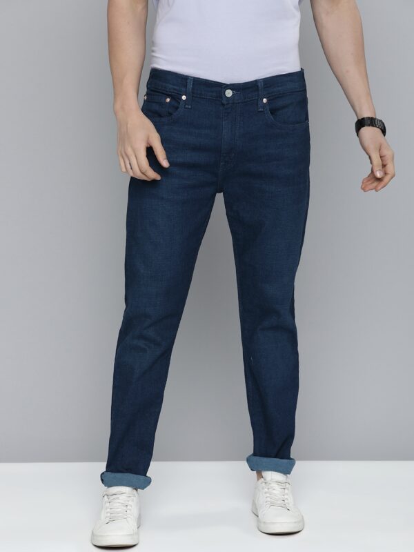 512 Men Navy Blue Slim Tapered Fit Mid-Rise Clean Look Light Fade Stretchable Jeans