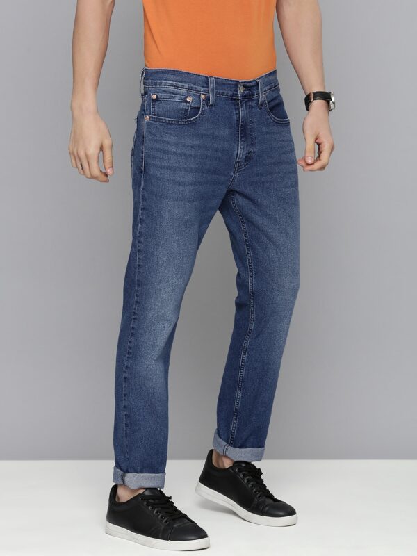 Men Blue Tapered Fit Light Fade Stretchable Casual Jeans - Image 2
