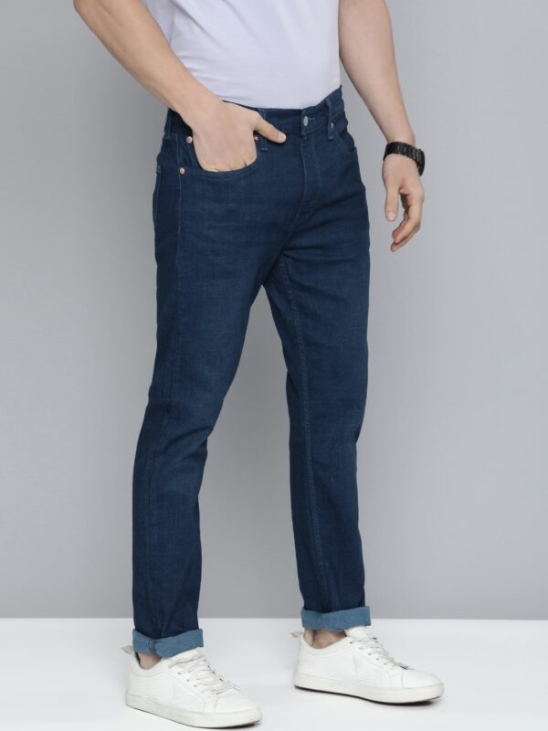 512 Men Navy Blue Slim Tapered Fit Mid-Rise Clean Look Light Fade Stretchable Jeans - Image 2