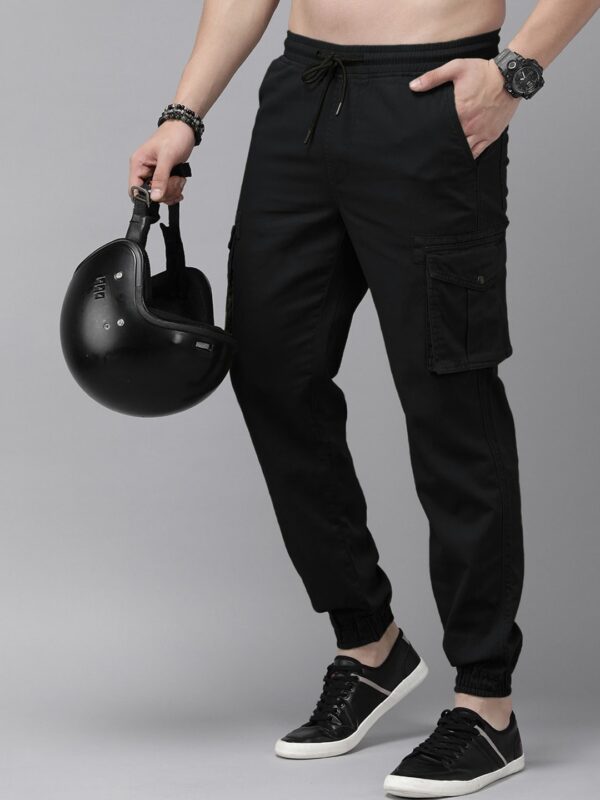 Men Black Regular Fit Pure Cotton Joggers - Image 2